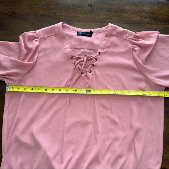 New York & Co Womens Pink 3/4 Sleeve Laced V-neck Bubble Hem Blouse Shirt XL - Picture 7 of 8